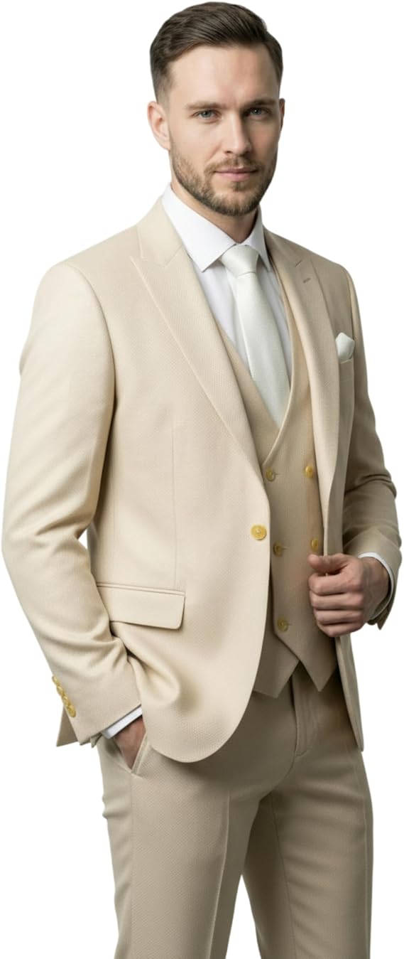 SIRRI Men’s Slim Fit Textured Formal Suit – 3-Piece Set for Business and Weddings