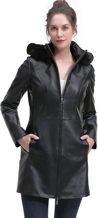 BGSD Women Greta Lambskin Leather Hooded Parka Coat (Also available in Plus Size & Petite)