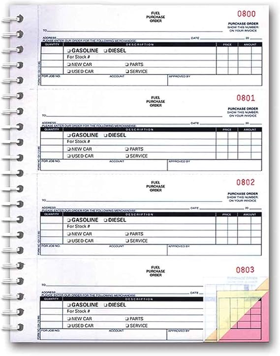 Fuel Purchase Order Book (3-Part Fuel PO Book) (800 POs per Book)