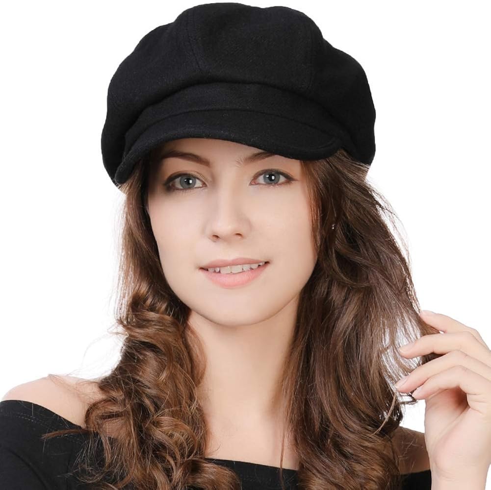 Womens Wool Blend Visor Beret Baker Boy Newsboy Cap Winter Cabbie Hats for Ladies Adjustable 55-58CM