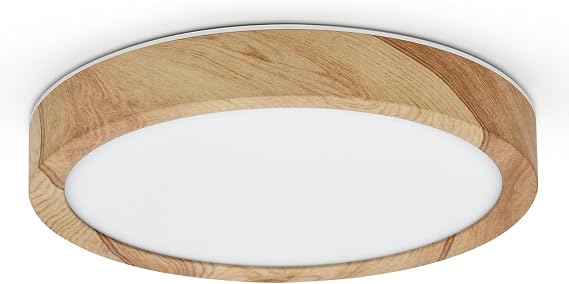 LVL LED Ceiling Light, 12W Wood Grain Flat Small Round Nordic Flush Ceiling Light for Bedroom Living Room Kitchen Bathroom Lights (12W) [Energy Class F]