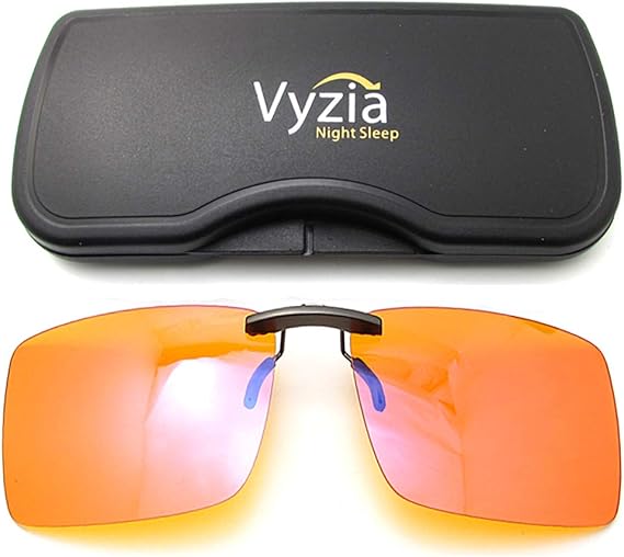 Vyzia Clip On Blue Light Blocking Glasses For Sleep | Fits Over Prescription Glasses, Orange Lenses Help Reduce Computer Eye Strain and Induce Sleep