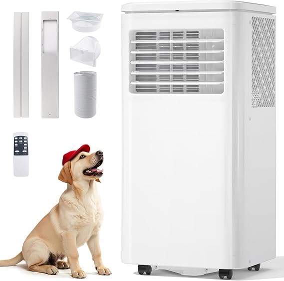 10000 BTU Portable Air Conditioner with Remote, 4 Modes Cooling, Fan, Dehumidifier, Sleep Mode, 2Speeds, 24H Timer, Window Installation Kit, Energy Efficient Floor AC Unit for Rooms Up to 450 Sq.Ft