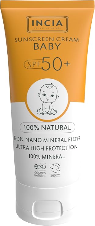 INCIA%100 Doğal Bebek Güneş Kremi Leke Karşıtı Mineral Filtreli Yüksek Koruma SPF50 UVA UVB 50 ml