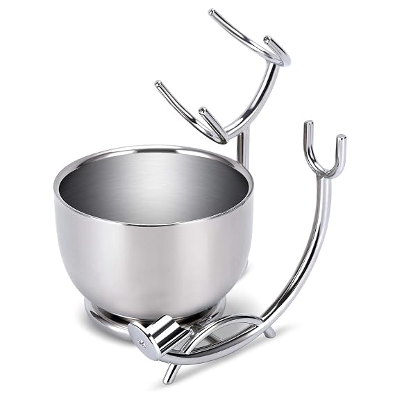 Shaving Stand and Double Stainless Steel Design Shave Soap Bowl - Forms Thick and Foamy Lather Quickly,Unbreakable and Rust Resistant for Smooth Wet Shaving