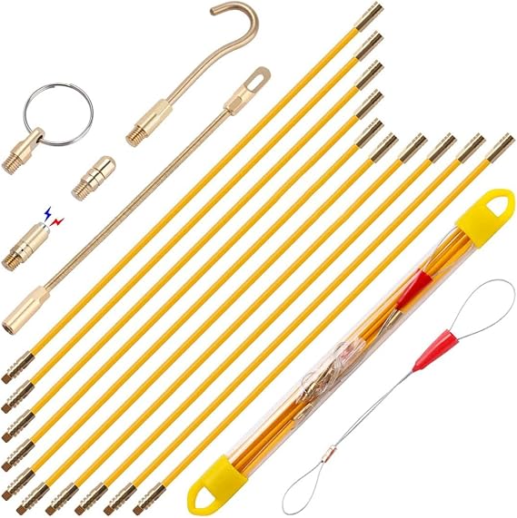 33FT Fiberglass Wire Running Kit, Cable Running Rods with 5 Attachments