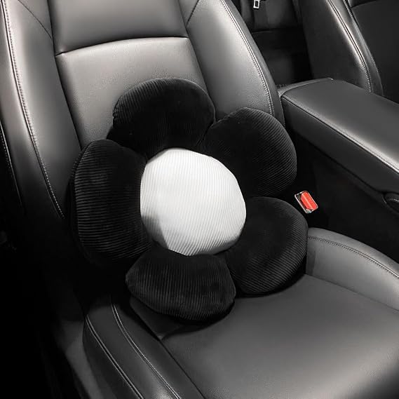 Cute Car Lumbar Support Pillow,Black White Flower, Back Waist Seat Cushion for Driving Office Chair Home