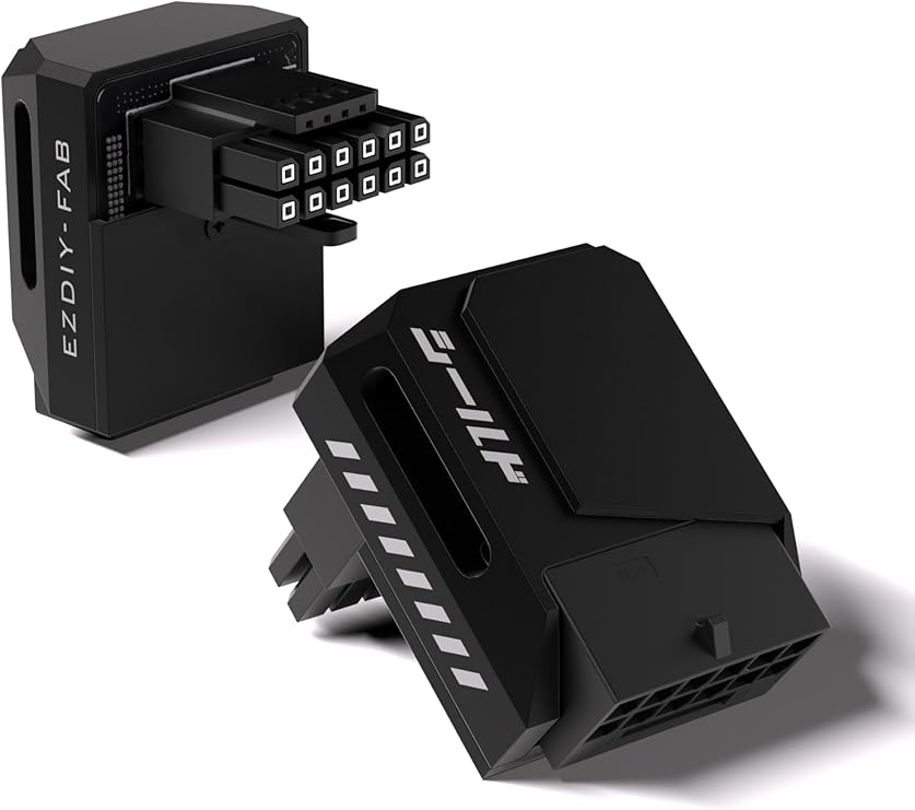 EZDIY-FAB PCIe 5.1 12V-2x6 GPU Adapter, 600W, 90 Right-Angle, RVS, Black | 12V-2x6 Connector, 12VHPWR Compatible, 12+4 Pin 600W Power Support, No Cable Bending, RTX 40/50 Series, Clean GPU Builds
