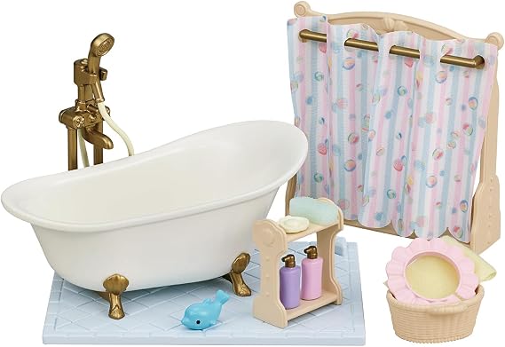 Calico Critters - Bath & Shower Set - Dollhouse Furniture & Accessories Kids Pretend Play Toy, Miniature Dollhouse Furniture & Accessories, Ages 3+