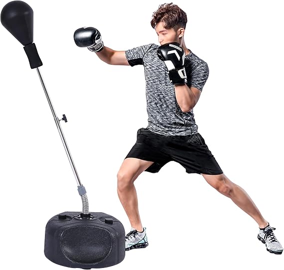 Stiatu Punching Bag with Stand, Heavy Boxing Bag Height Adjustable Reflex Bar and Speed Punching Bag for Adults & Youth, Home Gym Training Equipment for MMA Fitness Stress Relief (Black)