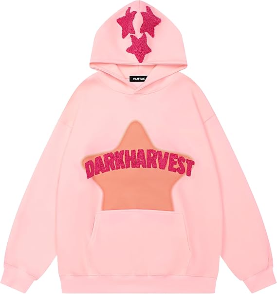 Vamtac Pink Star Hoodie Oversized Graphic Hoodies Men Y2K Long Sleeve Pocket Pullover Fall Hoodie 2026 Trendy Tops