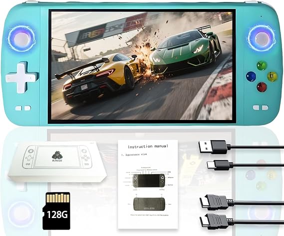 New M27 Handheld Game Console,Built-in 128G with 30000 games,Linux System,7-inch big IPS Screen,Portable Pocket Mini Arcade,HD Output (Green,128G)