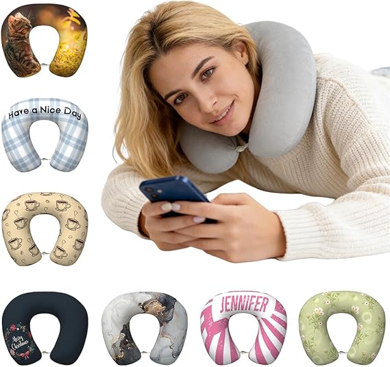 Custom Memory Foam Travel Pillow Personalized Design Photo Name U Shaped Pillow Customized Comfortable Travel Neck Flight Pillow for Car Office Home Black