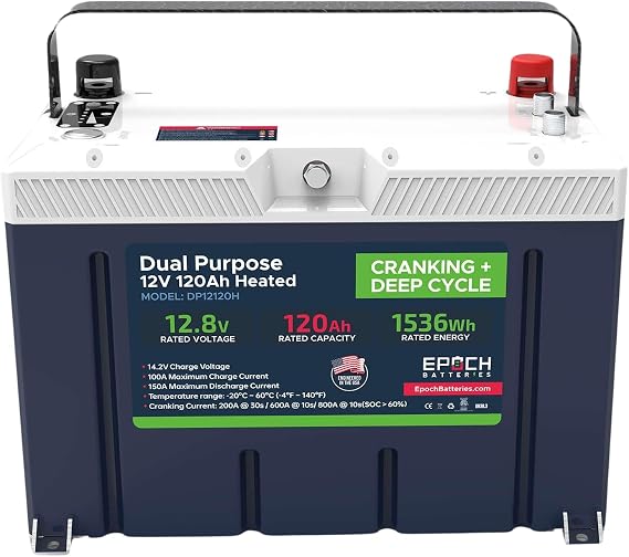 12V 120Ah Pro Series - LiFePO4 Cranking & Deep Cycle Lithium Battery (Dual Purpose), Group 27 Built-in 150A BMS with 1100CCA, 800A @ 10s Cranking Ability, Perfect for Marine, Trolling Motors, RV