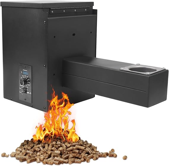 Pellet Smoker Hopper Assembly Kit, 250W 120V Electric Wood Pellet Grill Vertical Pellet Smoker Conversion Kit with Digital Temperature Controller for BBQ Smoke Bake Roast, 180F- 500F Adjustment