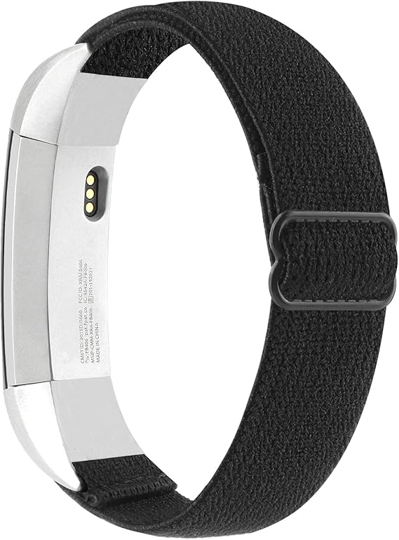 Adjustable Elastic Bands Compatible with Fitbit Alta/Alta HR, Soft Stretchy Nylon Sports Breathable Replacement Wristbands for Women Men (Black)
