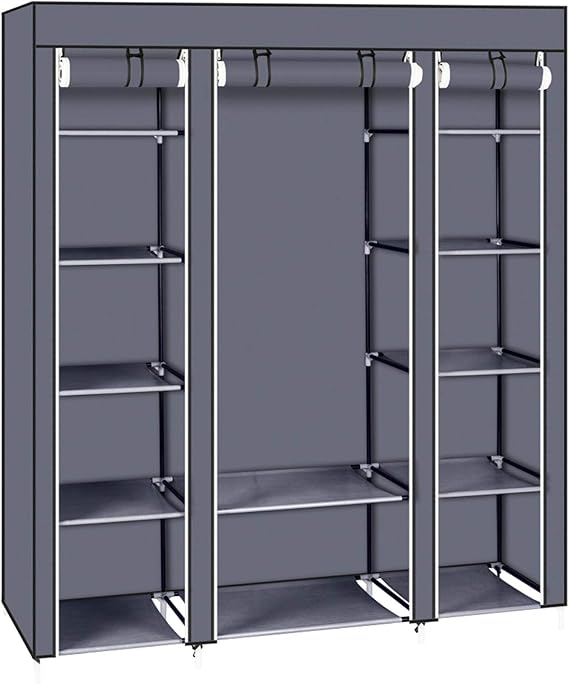 69" Portable Clothes Closet Wardrobe Storage Organizer with Non-Woven Fabric Quick and Easy to Assemble Extra Strong and Durable Gray