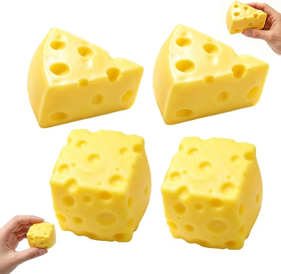 4pcs Cheese Squishy, Cheese Stress Relief Block Set, Cheese Shaped Stress Cube, Square Cheese Block for Relaxation and Focus, Compact Design for Desk and Travel Use