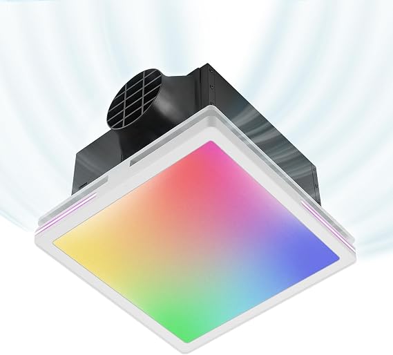 Zeyzer Bathroom Fan with Bluetooth Speaker & RGB Light, 11.8" Ceiling Exhaust Fan with Remote Control, 141 CFM, 1.0 Sone Quiet, 3.94" Duct, Adjustable White/Warm/Neutral Light