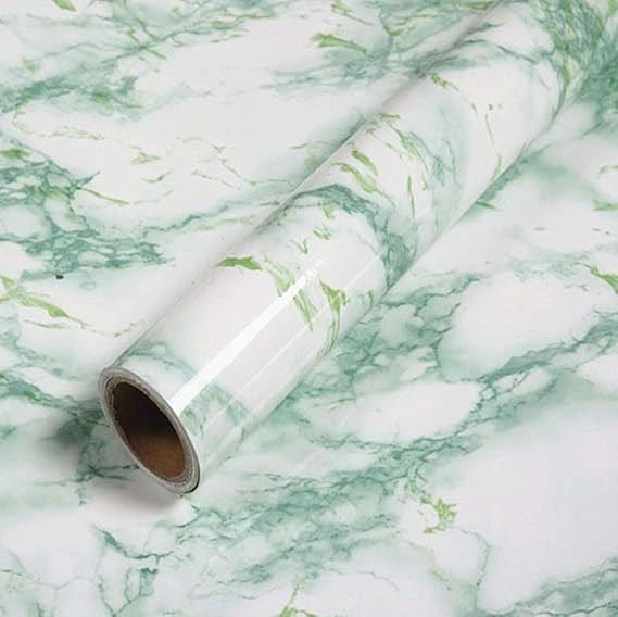 Moyishi Granite Look Marble Gloss Film Vinyl Self Adhesive Counter Top Peel and Stick Wall Decal 15.8"x118" (Green)