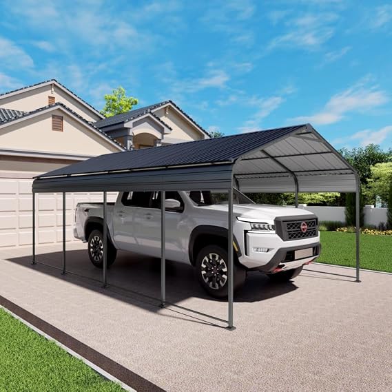 Heavy Duty 12x20 FT Metal Carport with Galvanized Steel Roof and Enhanced Base, Outdoor Shelter for Cars, Trucks, Boats