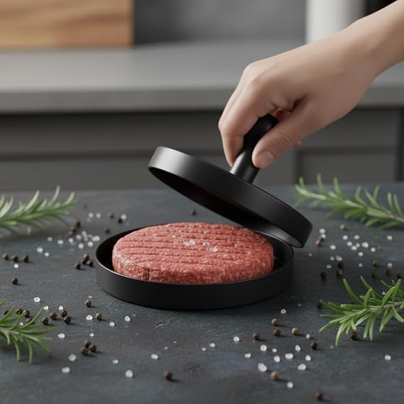Deconox Yapışmaz Büyük Boy Hamburger Köfte Kalıbı - Paslanmaz Çelik Karbon Kaplama Premium Burger Presi | Mükemmel Şekilli Köfte Makinesi