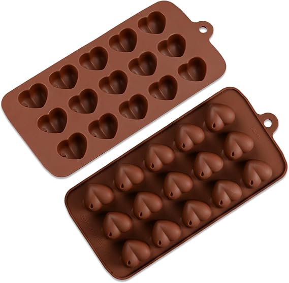 2 Pieces 15-Cavity Heart Shape Silicone Chocolate Molds, Valentine Baking Moulds for Cake Decoration, Non-Stick Reusable Silicone Mould for Chocolate, Jelly, Candy