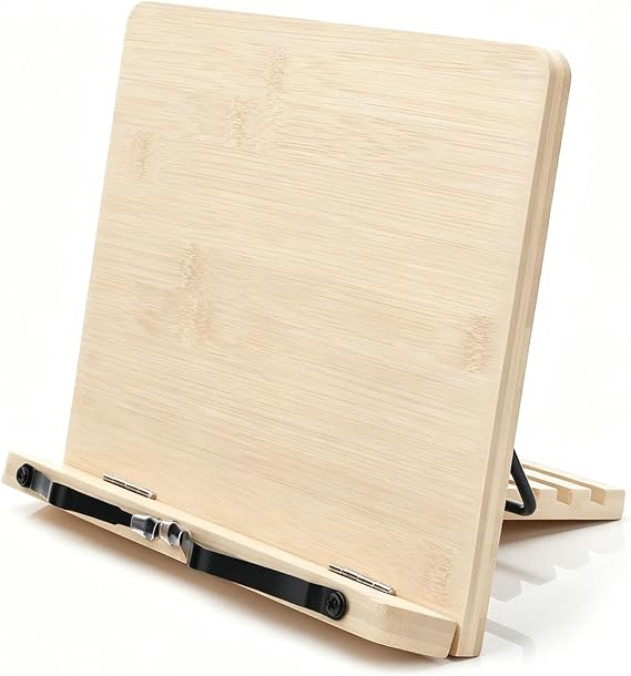 Reading Rack Wooden Bookshelf - Book Stand Foldable with 8 Adjustable Positions and Page Clips,Suitable for cookbooksiPadslaptopsSheet Musicand Reading Stands