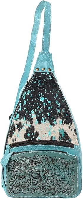 Serenade Sling Cowhide Hair on Crossbody Bag - Hand Tooled Unisex Sling Backpack