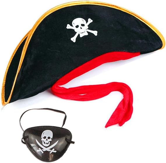 Captain Pirate Hat and Eye Patch Set - Halloween Masquerade Party Costume Cap Pirate Theme Party Role Play Cosmetic Accessories
