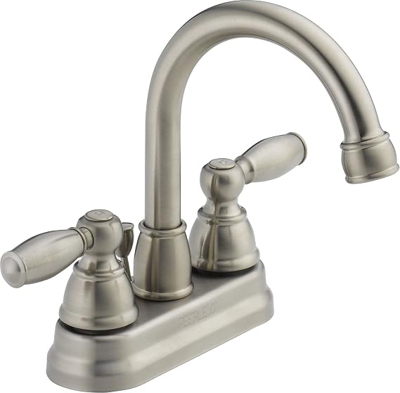DELTA FAUCET Eşsiz Claymore Centerset Banyo Bataryası, Fırçalanmış Nikel Banyo Lavabo Bataryası, 2 Saplı Banyo Bataryası, Açılır Tahliye Montajı, Fırçalanmış Nikel P299685LF-BN