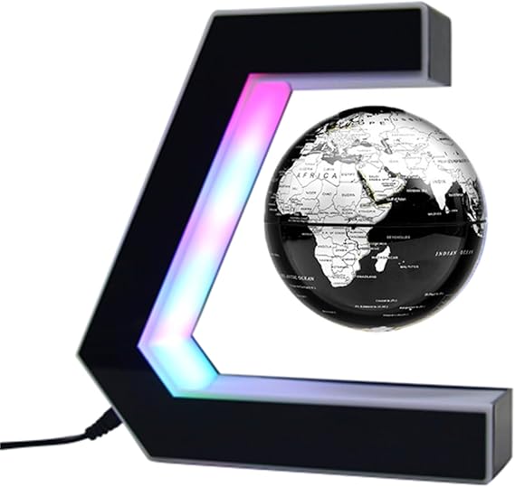Personalized Magnetic Levitation Floating Globe with LED Light Anti Gravity Levitating World Globe for Office Home Desk Gadget Decor Cool Birthday Gift for Men Kids Boss Boys Silver