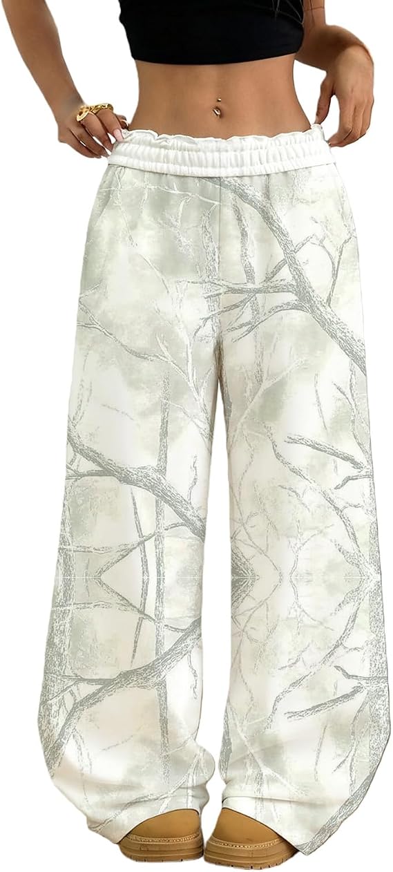 Camo Pants Women Wide Leg Sweatpants Baggy Y2K Camoflage Pants Elastic Waisted Loose Casual Lounge Trousers Joggers