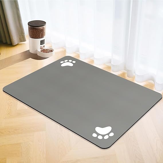 Dog Food Mat,Super Absorbent Pet Feeding Mat Non Slip Pet Placemat for Food and Water Bowls,Quick Drying Waterproof Dog Cat Bowl Mat (Grey, 30x50cm)