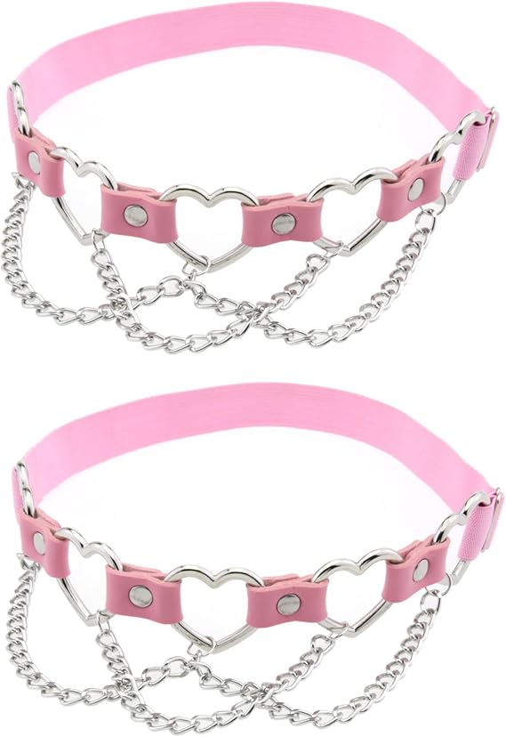 2PCs Faux Leather Leg Garter with Chains, Elastic Rock 5-Hearts Thigh Garters Belt for Women Halloween Party