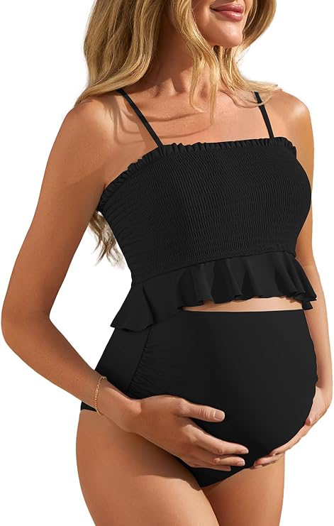 Summer Mae Maternity Swimsuit Ruffled Two Piece High Waist Bikini Swimwear