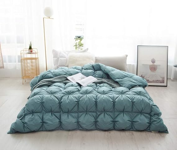 100% Cotton Shell Luxury Turquoise Blue Comforter Queen Size Goose Down Filling Fulffy All Season Duvet Insert or Stand-Alone Comforter (Queen, Turquoise Blue)