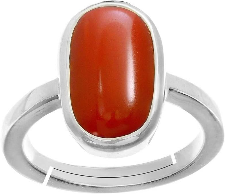 LMDPRAJAPATIS Natural 10 Carat Certified Red Coral Moonga Sterling 925 Silver Panchdhatu Adjustable Ring
