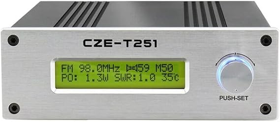 25W FM Transmitter, CZE-T251 Stereo Broadcast Radio Adjustable 0-25W Professional FM Stereo Broadcast Transmitter, Power Adapter+25W FM Transmitter