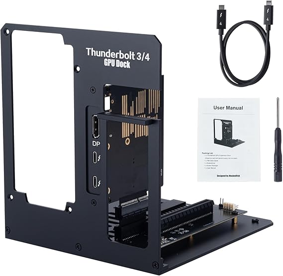 Aluminium EGPU Enclosure Thunderbolt 3/4 USB4 40GBps Pd 85W Charging External GPU Dock Compatible With Nvidia/AMD Graphics Cards On Win 10/11 Linux System, ATX Power Supply (MK-L18), Black