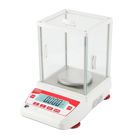 UXILAII Analytical Balance Digital Scale Glass Windshield 220g x 0.001g | RS232 Output, Aluminum base, Stainless Steel Pan, 17 Units, Tare Function, For Labs, Schools, Chemical & Jewelry
