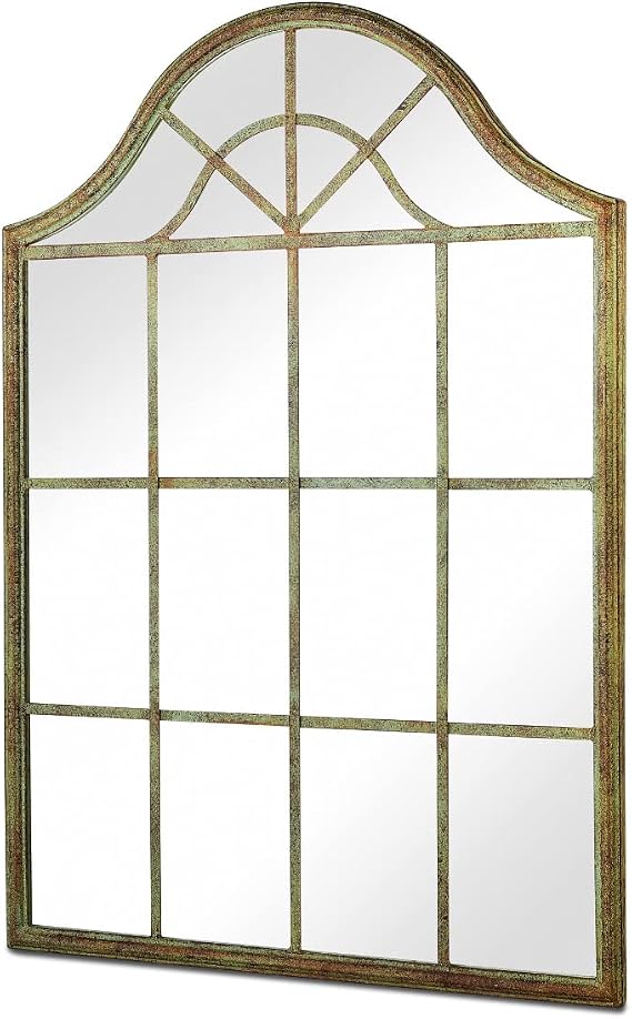 MirrorOutlet Large Metal Rustic Arched Shaped Window Garden Outdoor Mirror New 92cm X 63cm, Green (GM089)