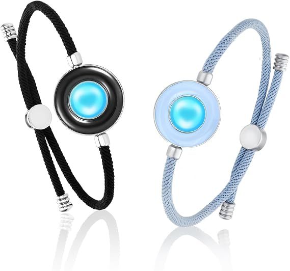 TOTWOO Smart Partner Bracelets for Long Distance Relationships with App Controlled 1:1 Bluetooth Pairing - Romantic Gift with Glow & Touch Vibration, Große, Metal, No Gemstone