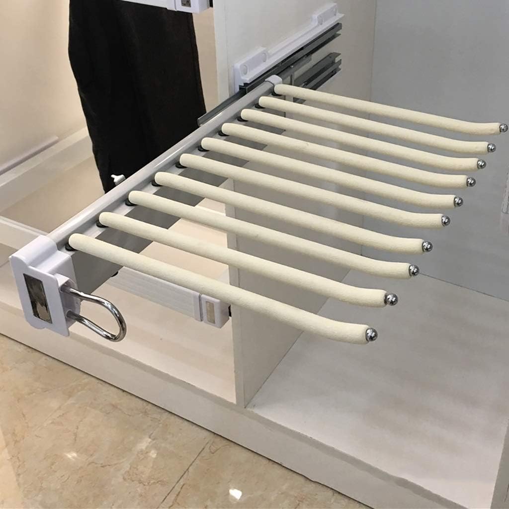 Closet Pull Out Trousers Rack Wardrobe Organizer Storage Rack Push-pull Hanger for Storing 10 Pants Jeans Scarf,SGS Certified Damped Sliding Rail-White Decoration