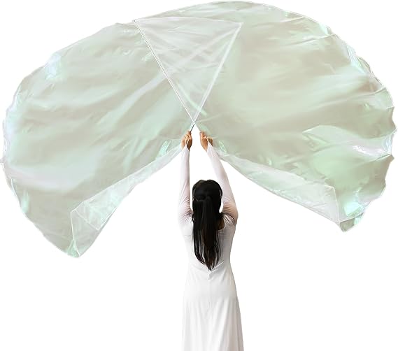 KIKIGOAL 2 pcs Praise Dance Worship Flags with Scalable Rod 55" Semicircle Angel Wing Flag Church Praise Flags For Worship Dance Banner (White, 140x140cm/55.1x55.1inch)