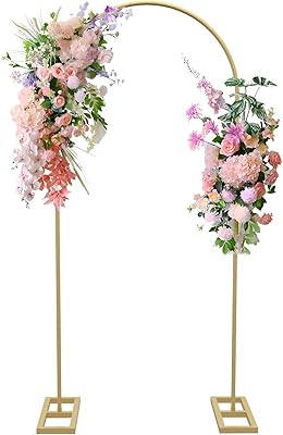 Queension 6FT Arch Backdrop Stand, Metal Wedding Arch Stand for Ceremony, Backdrop Stand Arch Frame with Base for Birthday Party Baby Shower Balloon Arch Decorations, Gold