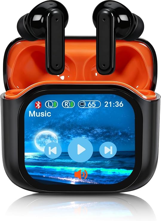 Wireless Earbuds, Bluetooth Earphones with Touchscreen, Orange | Touch Screen Earbuds, Bluetooth 5.4, Touch Buds with LED Screen, ANC/ENC Noise Cancelling, 48H Playtime, for Work, Sport