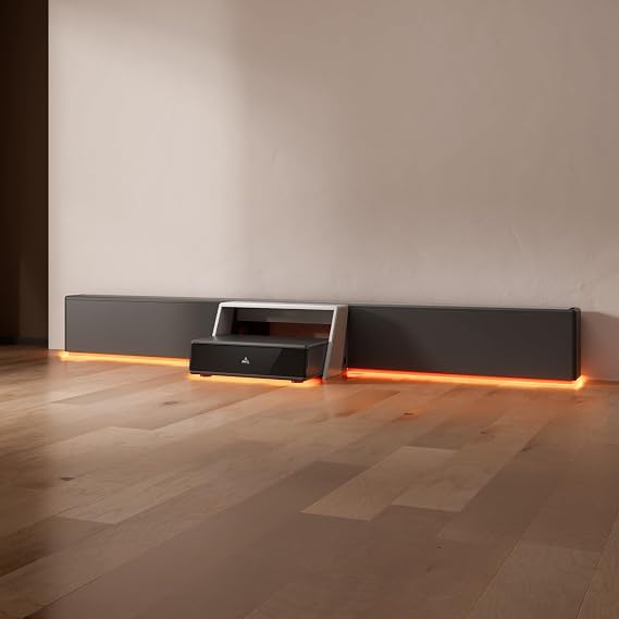 AWOL RGB Glow Station, 130" Universal UST Projector Stand/Base with RGB Ambient Lighting, Remote-Control LED, Cable Management & 4-Outlet Power, Fits Most Ultra-Short-Throw Projectors