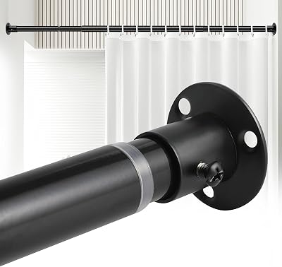 Black Shower Curtain Rod Wall Mounted Shower Rod Screw in Adjustable Shower Curtain Rods for Bathroom Set of 1, 28 to 46