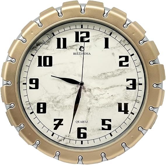 Bellisima BL-1058 Series Classic Dial Marble Patterned Silent Flows 30 cm Wall Clock Gold-Grey